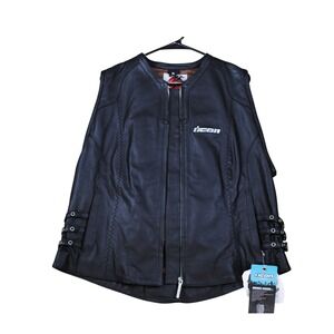 Icon Bombshell Hayabusa Womens Leather Motorcycle Vest Black XL New With Tags